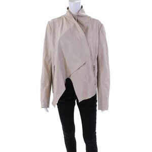 Cigno Nero Women's Leather Collared Zip Pockets Moto Jacket Blush Pink Size 40
